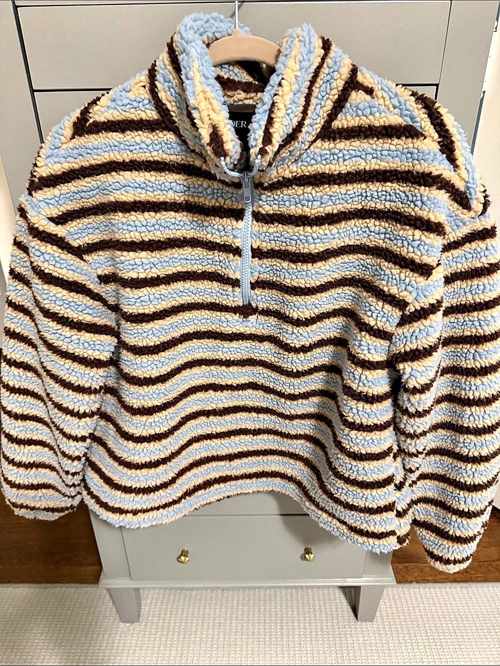 CIDER Fleece Stripe Stand Collar Drawstring Half Zip Oversized Sweatshirt